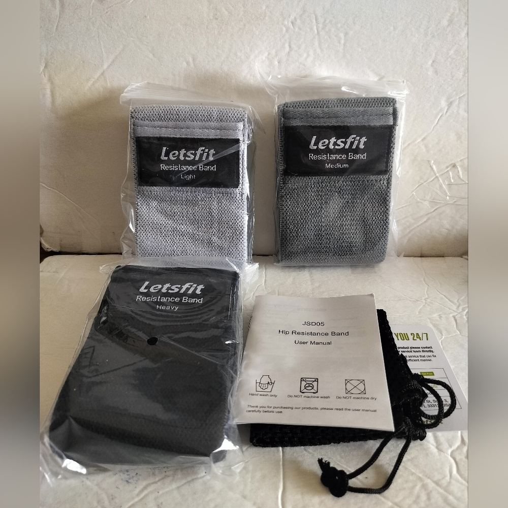 Letsfit Exercise Resistance Bands Size Medium 3 Count Light Medium Heavy NWT